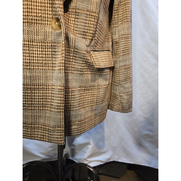 Sanctuary Classic Brown Houndstooth Plaid Blazer Stretchy Knit, Oversized Small - Picture 6 of 10